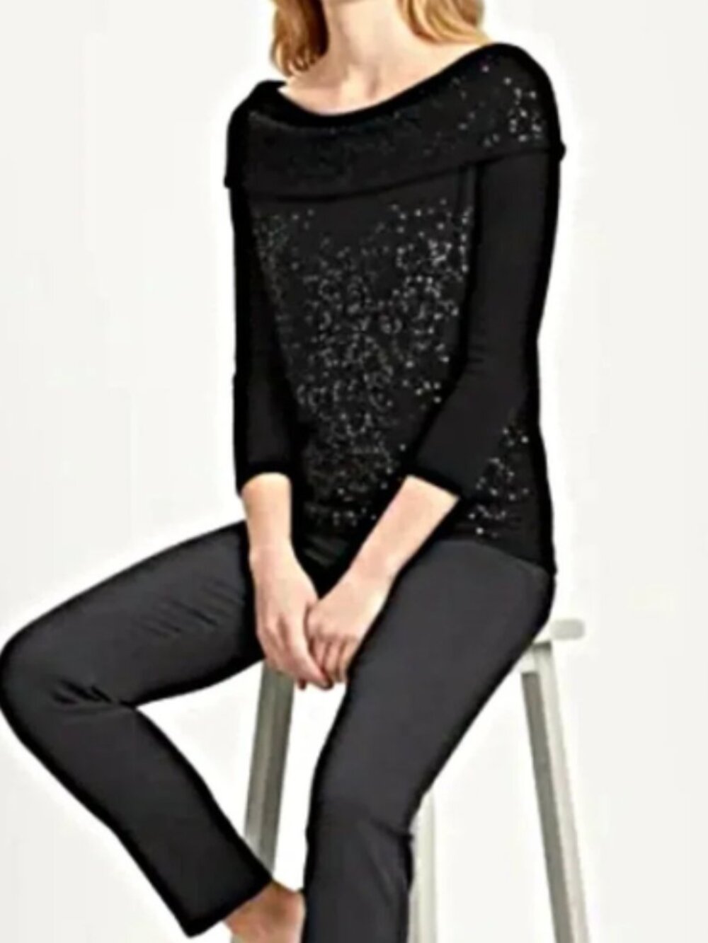 White House Black Market Sequin Off-Shoulder Cashmere Blend Sweater size M
